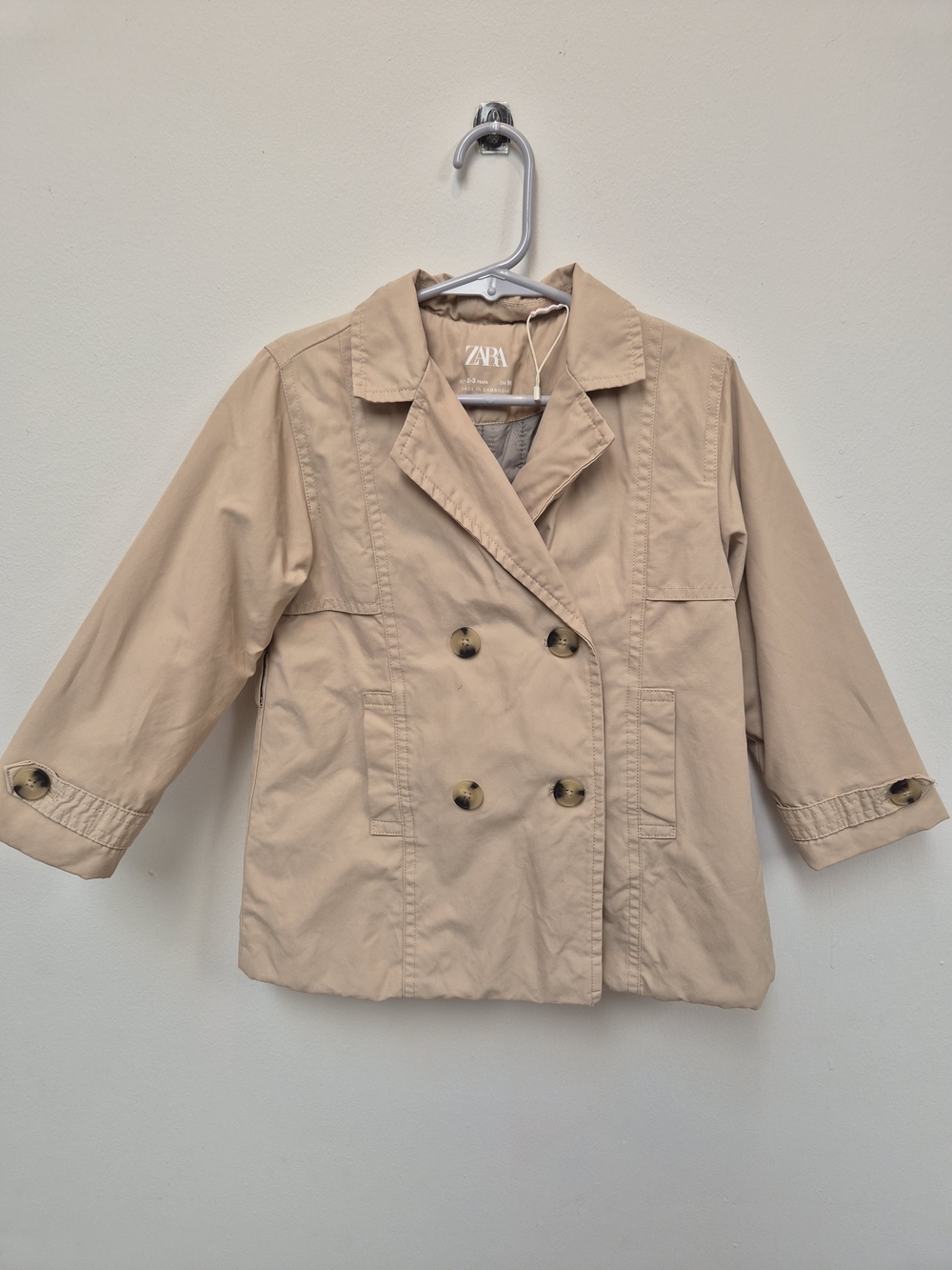 ZARA Kids Light Beige Double-Breasted Pea Coat